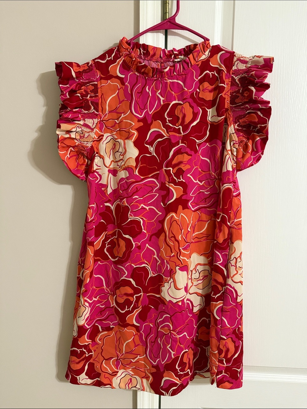 Pink & Orange Floral Ruffle-Sleeve Dress